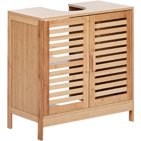 Armario baño minimalista lavabo almacenaje bambú madera clara Missoula