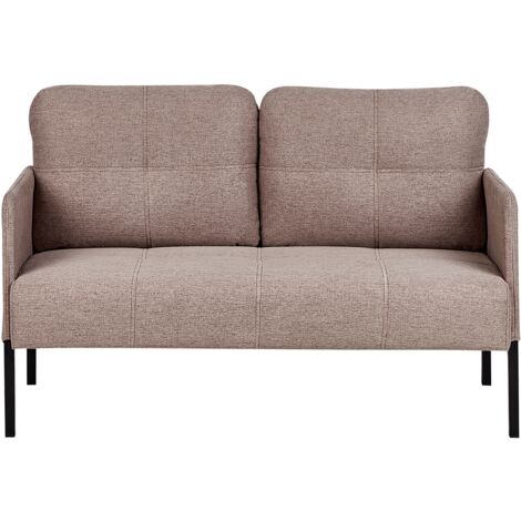Sofá 2 plazas retro respaldo cojines acolchado patas de metal tela marrón claro Lahti (1/5)