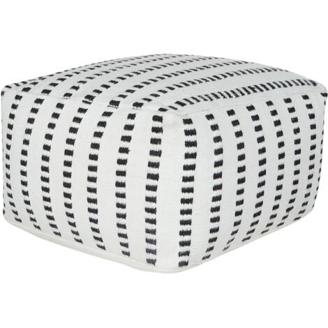 Puf de exterior cuadrado tejido a mano fabricado en material sintético 50 x 50 x 30 cm en blanco y negro Gajan
