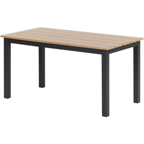 Mesa de centro de jardín 96 x 52 cm exterior madera plástica clara y base negra Messina