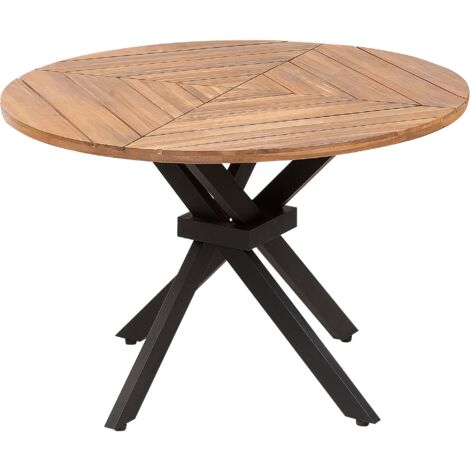 Mesa de jardín de madera de acacia clara con tablero de listones redonda de 110 cm Lissone