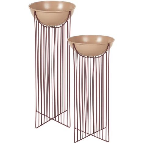 Conjunto de 2 soportes para macetas de interior redondas 55/45 cm de metal rosa Ficaria (1/5)