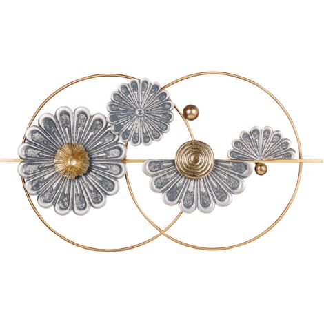 Decoración de pared moderna de hierro hecho a mano adorno floral dorado y gris Promethium (1/5)