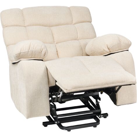 Sillón reclinable eléctrico tapizado de tela moderno reposapiés elevable revistero beige claro Ares