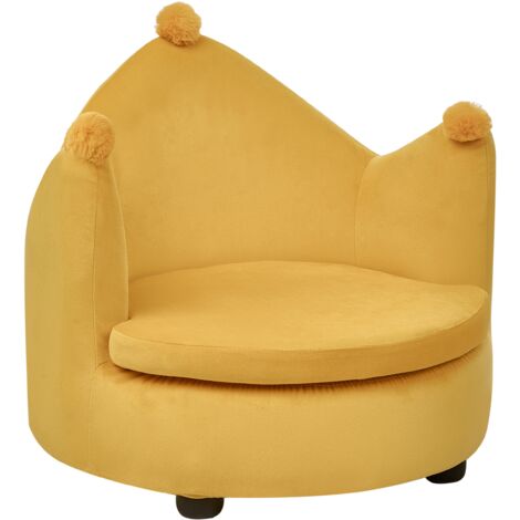 Silla tapizado de terciopelo diseño sillón en forma de corona afelpado muebles para niños amarillo Vega