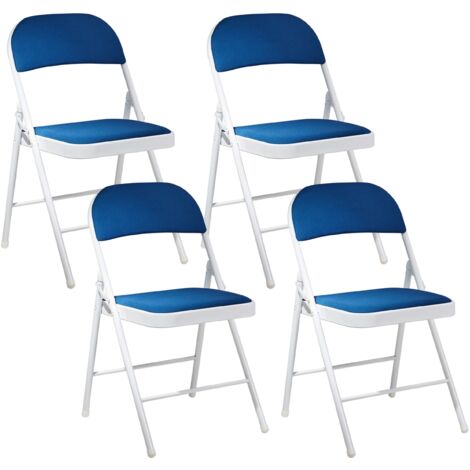 Conjunto de 4 sillas plegables estructura de metal blanco asiento y respaldo acolchados azul Sparks (1/5)