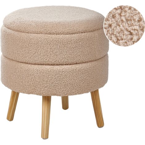 Taburete moderno tapizado de bouclé con almacenaje patas de madera beige Okaton (1/5)
