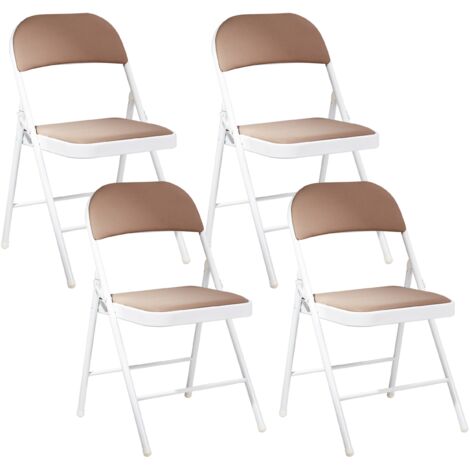 Conjunto de 4 sillas plegables estructura de metal blanco asiento y respaldo acolchados beige Sparks (1/5)