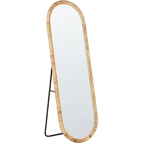 Espejo de pie elegante de ratán 150x50 cm estilo boho salón dormitorio accesorios para el hogar natural Montot