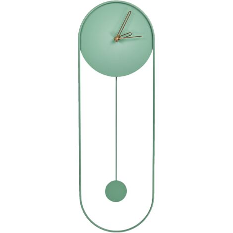Reloj de pared decoración colgante 20 x 62 cm diseño moderno minimalista con péndulo decorativo sin números acero verde claro Salvan