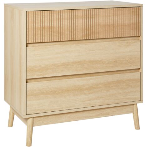 Cómoda 3 cajones moderna MDF patas de madera de pino clara Wales