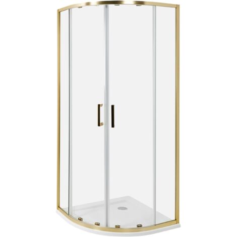 Beliani – Cabina de ducha semicircular vidrio templado dorado 80 x 80 x 185 cm – Puerta doble corredera – Diseño moderno y duradero (1/5)
