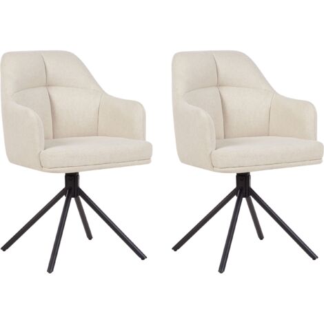 Conjunto de 2 sillas de comedor modernas de tela asiento acolchado patas de metal negro giratorias beige Mira (1/5)