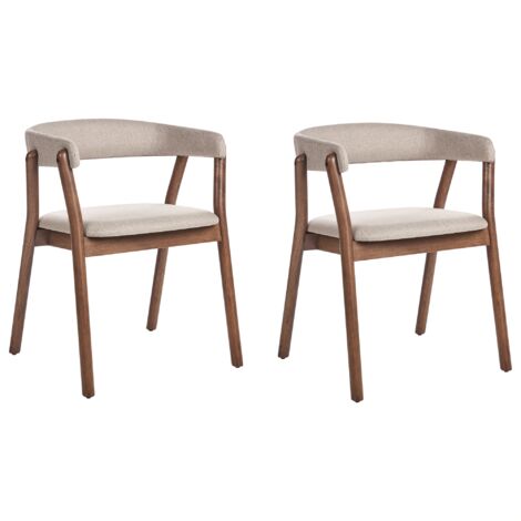 Juego de 2 Sillas de Comedor de Estilo Tradicional Asiento Tapizado Madera Oscura y Beige Mylo (1/5)