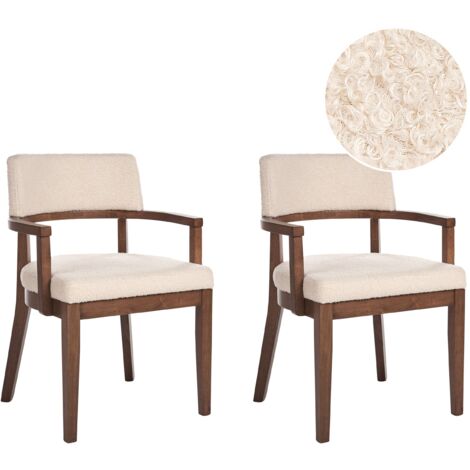 Conjunto de 2 sillas de comedor estilo tradicional asiento tapizado bouclé madera oscura y beige Dalbo (1/5)