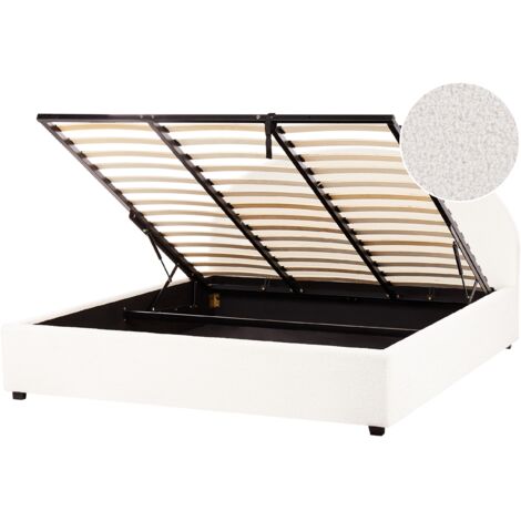 Cama con almacenaje minimalista de bouclé blanco crema 180 x 200 cm Vaucluse (1/5)