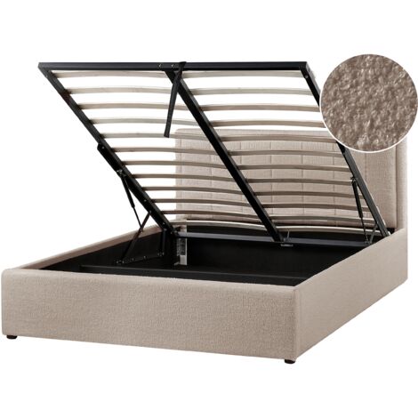 Cama con almacenaje elevable tapizada de bouclé gris pardo 140 x 200 cm Montlaur (1/5)