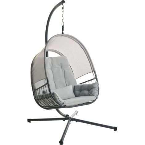 Silla colgante boho moderna con soporte metálico y cadena cojín suave gris claro Alviano (1/5)