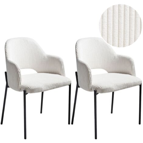 Conjunto de 2 sillas de comedor con reposabrazos de pana tapicería blanco crema Raton (1/5)