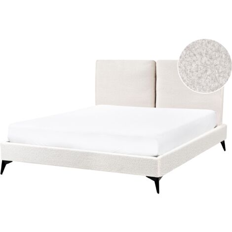 Cama con somier 140 x 200 cm moderna tapizada bouclé base listones blanco crema Melle (1/5)