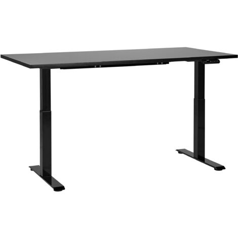 Escritorio de altura regulable eléctrico oficina moderna patas cuadradas 160 x 72 cm tablero negro soporte de acero negro DESTINES (1/5)