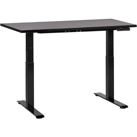 Escritorio de altura regulable eléctrico oficina moderna patas cuadradas 120 x 72 cm tablero negro soporte de acero negro DESTINES (1/5)