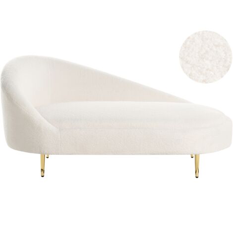 Chaise longue tapicería de bouclé patas doradas diseño moderno blanco crema izquierdo Valreas