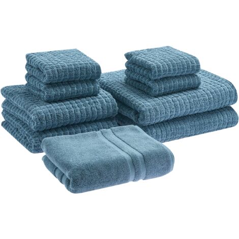 Conjunto de 9 toallas de baño de algodón suave de torsión baja con alfombrilla de baño azulAtai