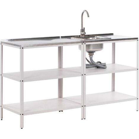 Conjunto de 2 islas de cocina exterior de acero inoxidable con fregadero caño monomando blanco Vilama (1/5)