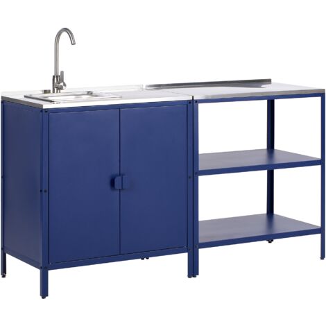 Conjunto de cocina 2 piezas de exterior acero inoxidable isla de cocina y armario con fregadero monomando azul Vilama (1/5)