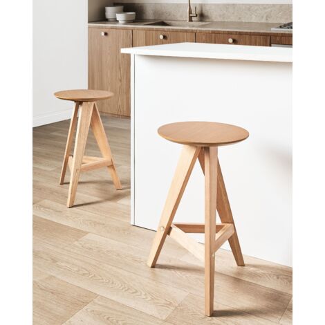 Beliani Reposapiés Taburete De Piel Sintética Marrón Beige Patas De Trípode Madera Sala De Estar Rústico Topeka