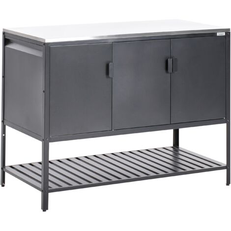 Armario de cocina exterior de acero 3 puertas encimera de acero inoxidable jardín negro Maenza