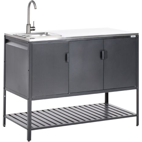 Armario de cocina exterior de acero 3 puertas encimera de acero inoxidable jardín negro con fregadero Maenza (1/5)