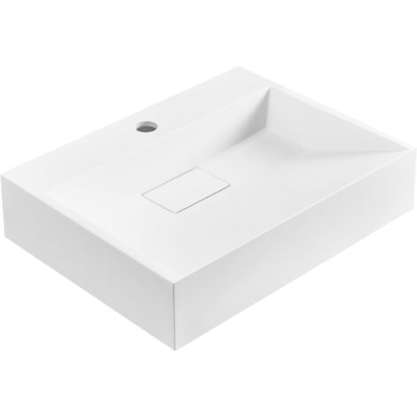 Lavabo suspendido de pared clásico rectangular fundición mineral acabado mate 50 x 38 cm blanco Quenko (1/5)