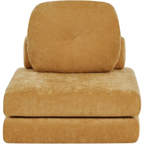 Sofá cama moderno minimalista de tela de 1 plaza puf cama individual con cojín amarillo mostaza Olden (1/5)