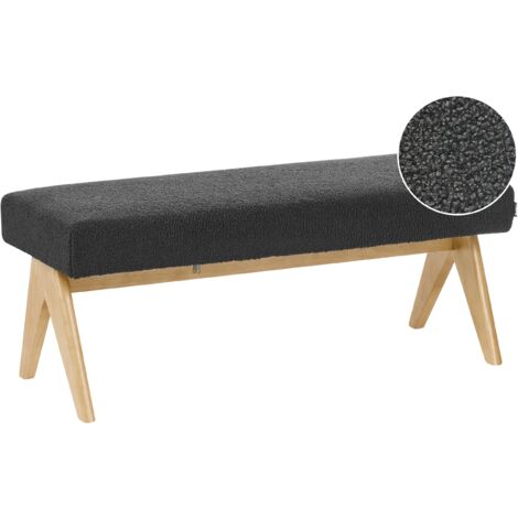 Banco de cama asiento de entrada de bouclé patas de madera negro y marrón claro Tamre
