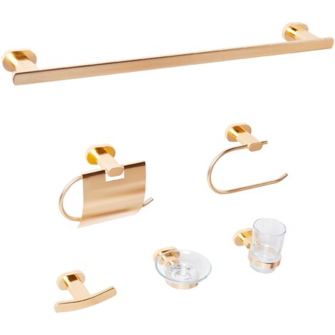 Conjunto de 6 accesorios de baño moderno de aluminio brillante vaso y jabonera incluidos dorado Tocopilla