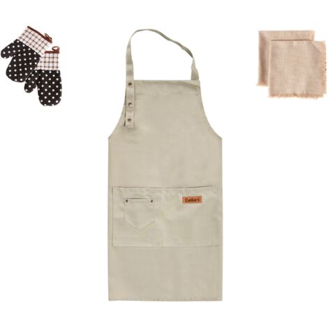 Conjunto de textiles de cocina delantal guantes de horno paños de cocina beige Pisum (1/5)