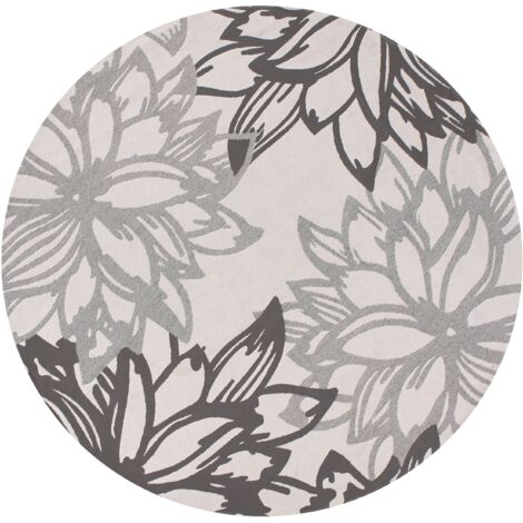 Alfombra moderna para interior y exterior redonda con patrón floral 120 cm gris Solapur (1/5)