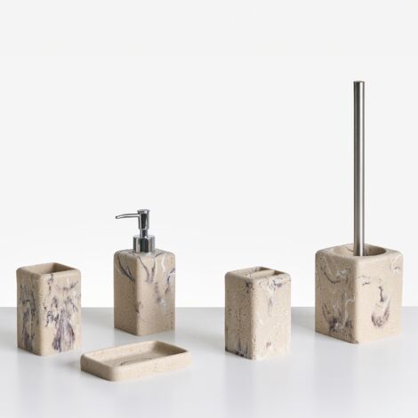 Conjunto de 5 accesorios de baño jabonera dispensador de jabón escobilla de inodoro vaso soporte cepillos beige Vilcanota