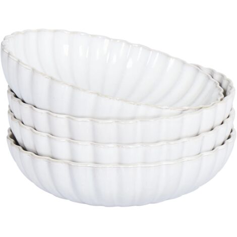 Conjunto de 4 platos hondos para pasta de gres caolín artesanal acabado esmalte reactivo blanco Nettle (1/5)