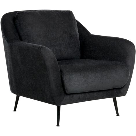 Sillón tapizado de chenilla patas de hierro negras con reposabrazos asiento grueso estilo moderno sala de estar negro Eiby (1/5)