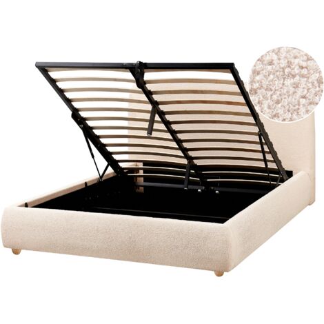Cama con almacenaje minimalista moderna 140 x 200 cm bouclé beige claro Blagnac (1/5)