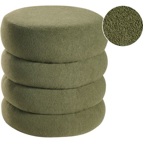Puf redondo de bouclé otomana reposapiés mullido sala de estar verde Sumpter (1/5)