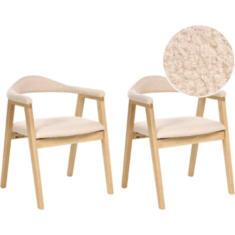 Conjunto de 2 sillas de comedor asiento tapizado en poliéster estructura de madera de caucho respaldo tapizado en bouclé estilo retro comedor marrón claro Oneco (1/5)