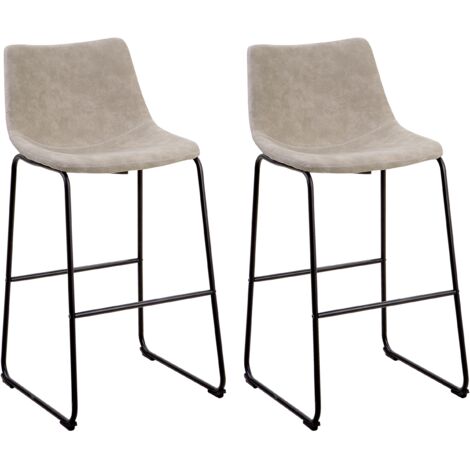 Conjunto de 2 taburetes de bar tapizados en tela beige patas de metal negro reposapiés industrial Franks