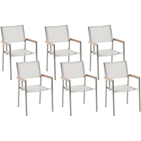 Conjunto de 6 sillas de jardín con asiento de tela blanco y patas de acero apilables Grosseto (1/5)