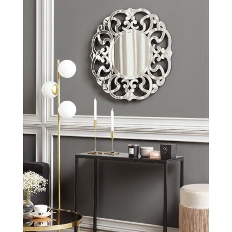 Espejo de pared plateado 70 cm redondo decorativo marco irregular