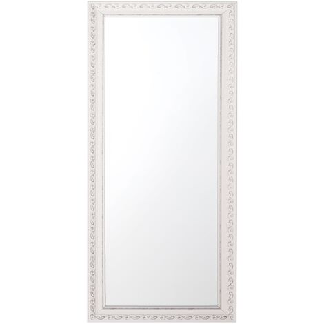 Espejo de pared vintage con marco desgastado blanco crema diseño floral 50 x 130 cm Mauleon