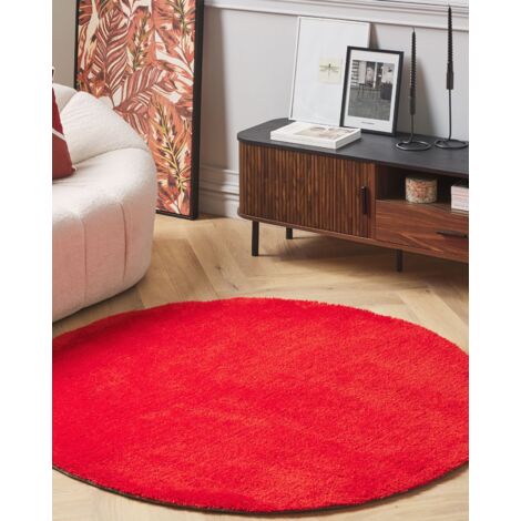 Alfombra de pelo largo roja 140 cm redonda moderna Demre